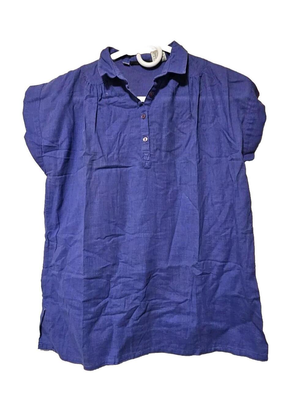 Henri Pierre Fluttersleeve Polo Womens Size 9/10 Purple Button 80s 100% Cotton